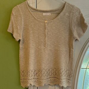 LC Lauren Conrad Cream Knit Blouse with Crochet Hem